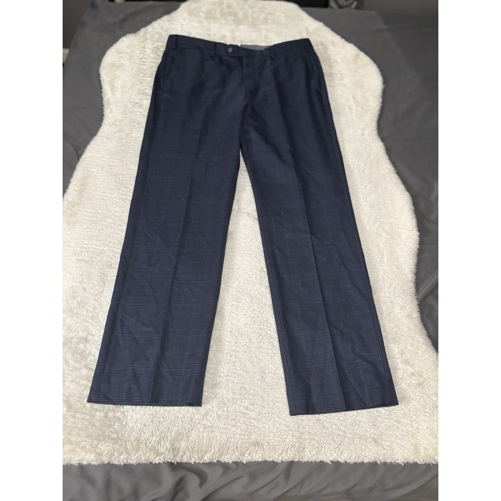 J‎ Hilburn Blue Plaid Dress Straight Pants Men's 36x32 100% Wool B